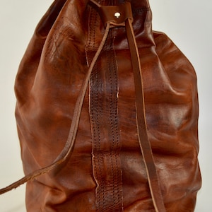 Leather Backpack, Leather Shoulder Bag, Drawstring Bag, Moroccan Bag, Duffel Bag, Leather Travel Bag, Leather Gym Bag, Leather Bucket Bag. image 5