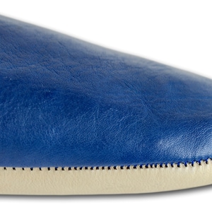 Mens Moroccan Leather Babouche Slippers, Handmade Slippers, Sheepskin Slippers, Mens Leather Slippers, Babouche, Mules, Hand Dyed, Organic. Blue
