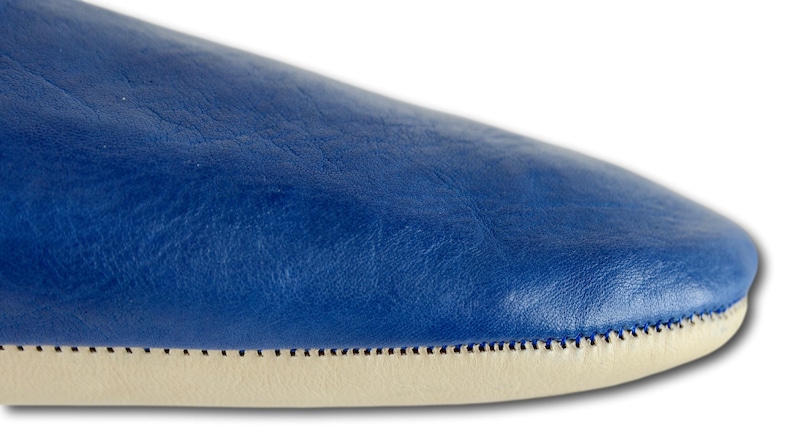 Mens Moroccan Leather Babouche Slippers, Handmade Slippers, Sheepskin Slippers, Mens Leather Slippers, Babouche, Mules, Hand Dyed, Organic. Blue