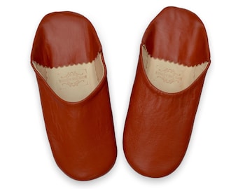 Moroccan Leather Babouche Slippers: Handmade from Naturally Tanned Leather in Terracotta