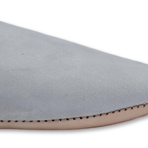 Moroccan Suede Pointed Babouche Slippers, Womens Babouche, Sheepskin Slippers, Organic Suede, Hand Dyed, Mules, Light Pearl Grey image 5