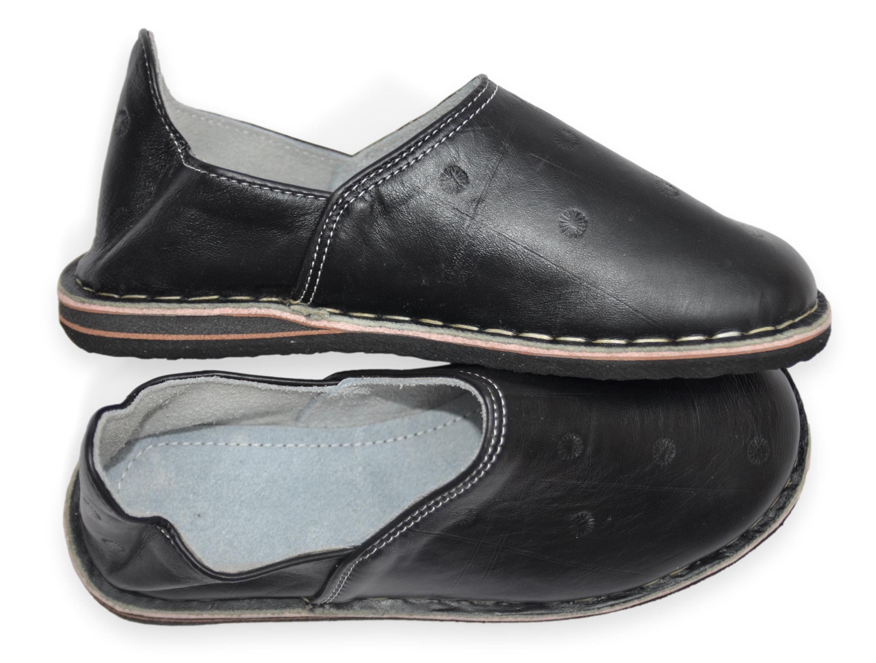 Babouches Marocaines En Cuir Pour Homme - Noir - Cuir D'Agneau Bio - Faites Main Au Maroc - Confort Suprême