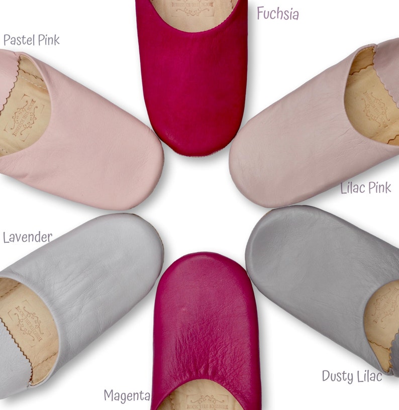 BABOUCHE: Womens Moroccan Babouche Slippers Handmade from Soft Organic Leather, Sheepskin, Mules, Slip Ons, 29 Colours zdjęcie 3