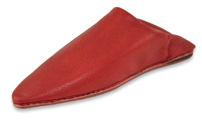 Moroccan Pointy Babouche, Leather Mules, Red Moroccan Shoes, Womens Slippers, Slides, Womens Babouche, Organic, Camel Leather, Hard Sole. image 4