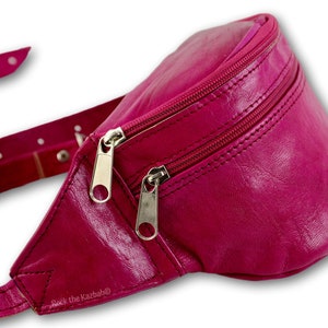 Organic Handmade Leather Hip Bag, Fanny Pack, Bumbag, Belt Bag, Waist Bag, Waist Pouch, Money Belt, Festival Belt, Travel Belt, 8 Colours Fuchsia