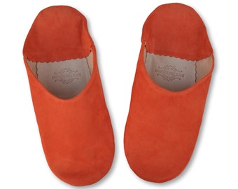 Moroccan Suede Babouche Slippers, Womens Babouche, Moroccan Slippers, Leather Slippers, Mules, Slides, Handmade in Orange