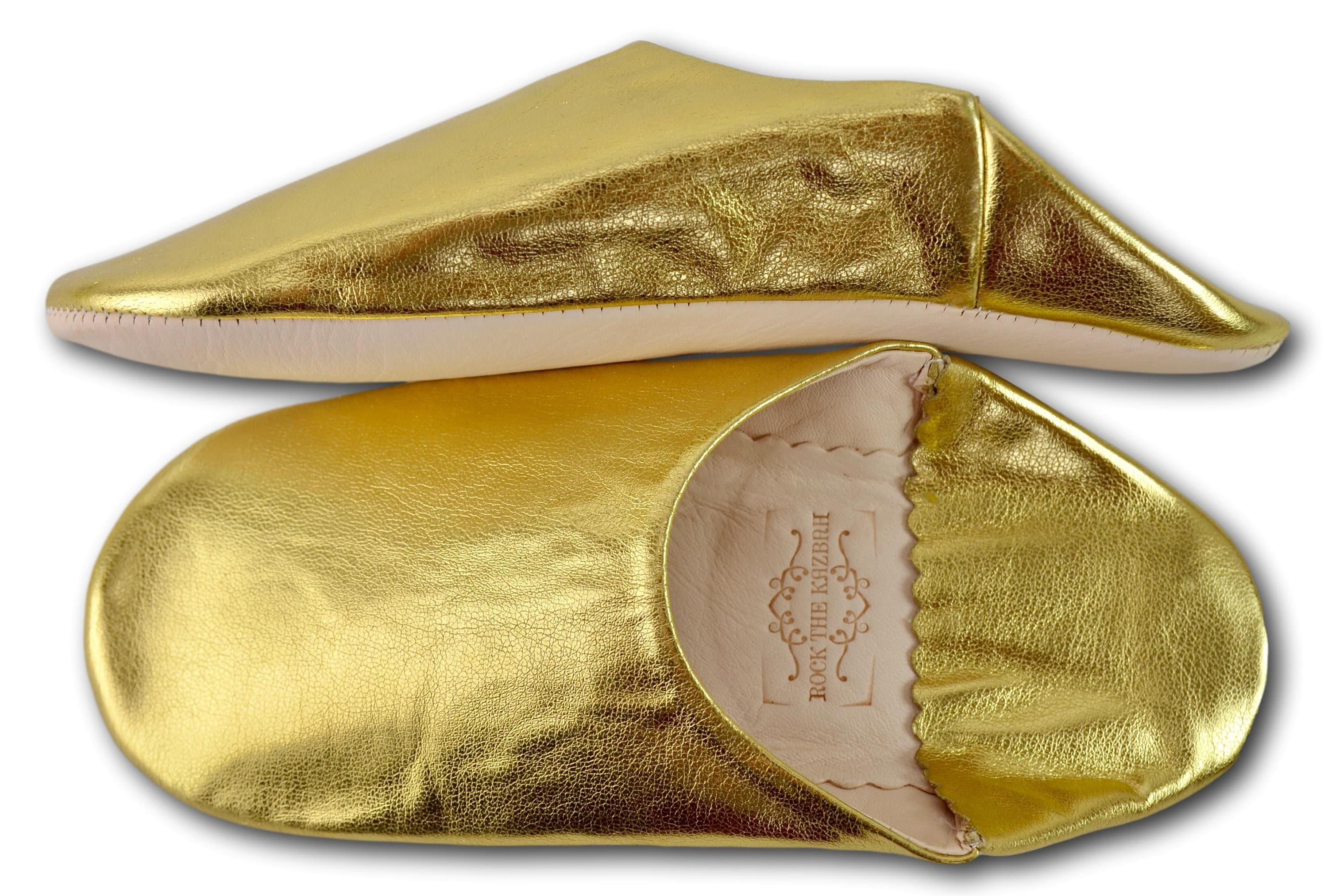 Moroccan Leather Babouche Slippers Gold Slippers Womans Gold Etsy UK
