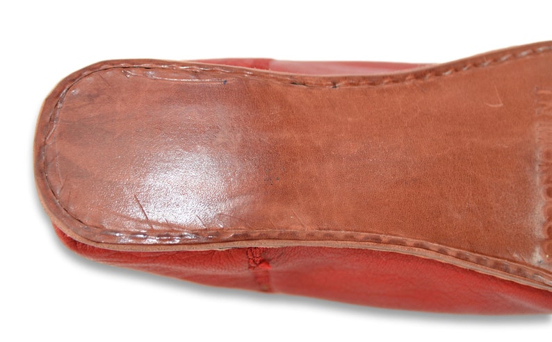 Moroccan Pointy Babouche, Leather Mules, Red Moroccan Shoes, Womens Slippers, Slides, Womens Babouche, Organic, Camel Leather, Hard Sole. image 5