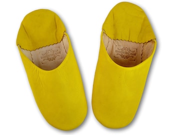 Moroccan Leather Babouche Slippers, Sheepskin Slippers, Womens Slippers, Handmade Slippers, Mules, Yellow