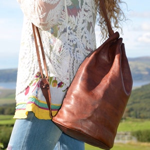 Leather Backpack, Leather Shoulder Bag, Drawstring Bag, Moroccan Bag, Duffel Bag, Leather Travel Bag, Leather Gym Bag, Leather Bucket Bag. image 6