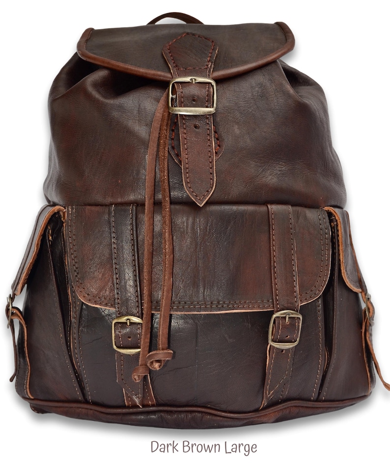 Leather Backpack Rucksack, Mens Backpack, Womens Backpack, Vintage Style Backpack, Handmade from Naturally Tanned Organic Moroccan Leather. Dark Brown