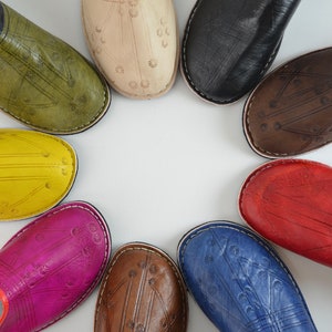Marokkanische Babouche Schuhe, marokkanische Herren Damen Hausschuhe, handgefertigte Lederschuhe, Pantoletten, Slip on Schuhe, Bio-Schuhe, handgefärbt, 9 Farben. Bild 2