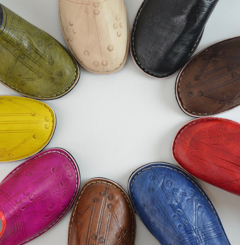 Marokkanische Babouche Schuhe, marokkanische Herren Damen Hausschuhe, handgefertigte Lederschuhe, Pantoletten, Slip on Schuhe, Bio-Schuhe, handgefärbt, 9 Farben. Bild 2