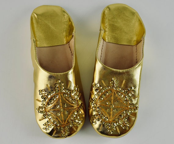 Moroccan Sequin Babouche Slippers Gold 