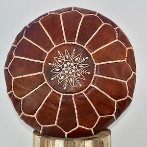 Moroccan Leather Pouffe Footstool Beanbag Ottoman , Handmade from Naturally Tanned Leather in Chestnut Brown