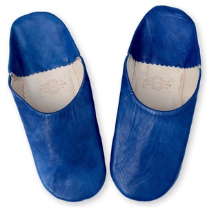 Pantofole da uomo in pelle marocchina, fatte a mano in pelle conciata al naturale, blu, muli, pantofole in pelle di pecora **TARIFFE USA PAGATE**