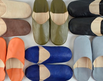 Mens Moroccan Leather Babouche Slippers, Handmade Slippers, Sheepskin Slippers, Mens Leather Slippers, Babouche, Mules, Hand Dyed, Organic.