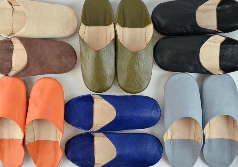 Mens Moroccan Leather Babouche Slippers, Handmade Slippers, Sheepskin Slippers, Mens Leather Slippers, Babouche, Mules, Hand Dyed, Organic. image 1