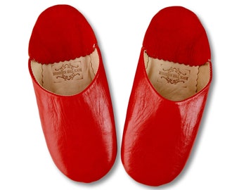 Moroccan Leather Babouche Slippers, Red Slippers, Handmade Slippers, Organic Leather, Sheepskin Slippers, Womens Leather Slippers, Babouche