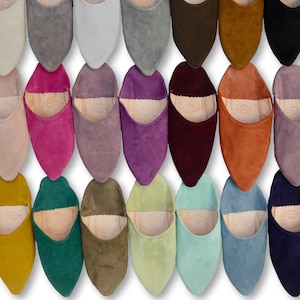 Moroccan Suede Pointy Babouche, Moroccan Slippers, Womens Babouche, Sheepskin Slippers, Suede Slippers, Mules, Pointed Babouche, 22 Colours