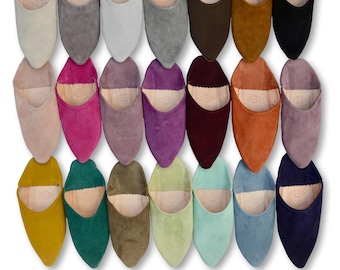 Moroccan Suede Pointy Babouche, Moroccan Slippers, Womens Babouche, Sheepskin Slippers, Suede Slippers, Mules, Pointed Babouche, 22 Colours