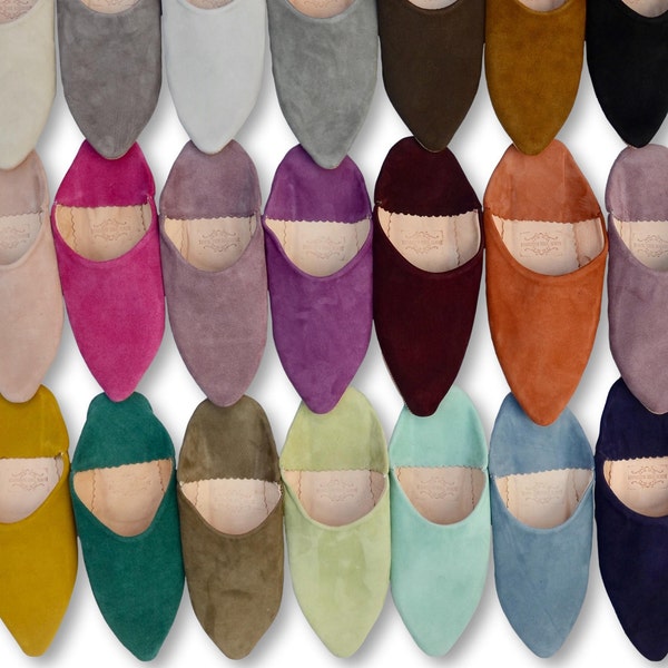 Moroccan Suede Pointy Babouche, Moroccan Slippers, Womens Babouche, Sheepskin Slippers, Suede Slippers, Mules, Pointed Babouche, 22 Colours