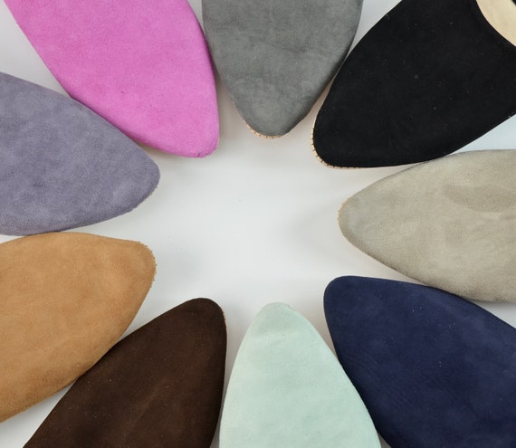 Moroccan Suede Black Pointy Babouche Moroccan Slippers - Etsy Israel