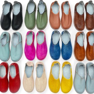 Moroccan Babouche Slippers Shoes, Handmade in Red Leather, Mules, Mens Womens, Hard soles image 7
