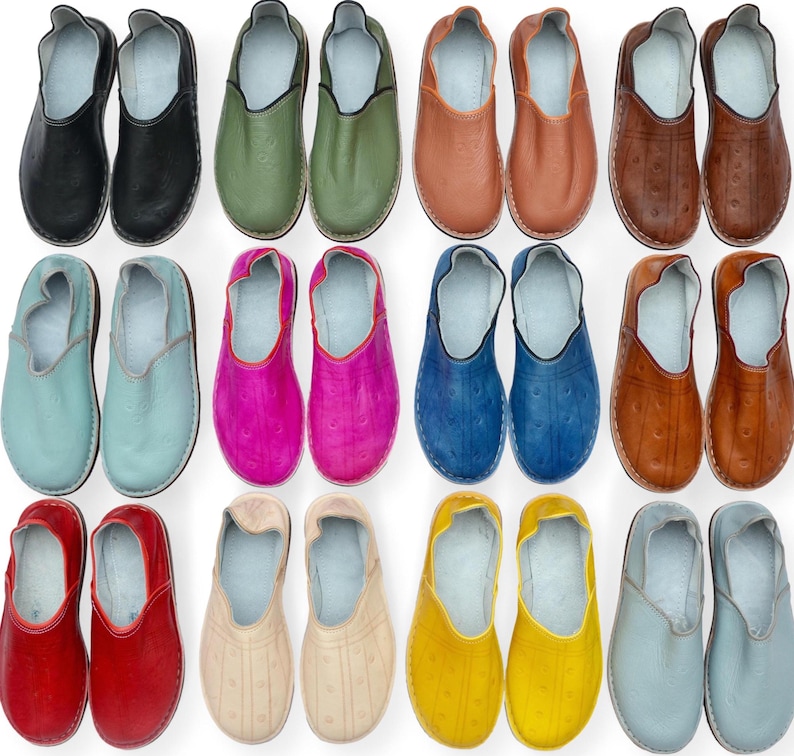 Moroccan Babouche Slippers Shoes, Handmade in Red Leather, Mules, Mens Womens, Hard soles image 7