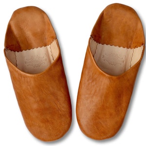 Moroccan Leather Womens Babouche Slippers, Handmade from Naturally Tanned Leather, Mules, Slides, Natural Tan Colour *US TARIFFS PAID*
