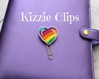 Rainbow Heart Planner Clip, Planner Clips, Planner Accessory, Feltie, Feltie Clips, Bookmark, Paper Clip, Paper Clips