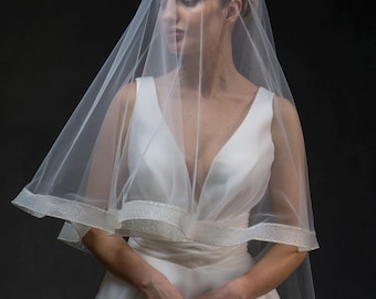 Glitter Horsehair Edge Wedding Veil: Double Tier Sparkly Bridal Veil
