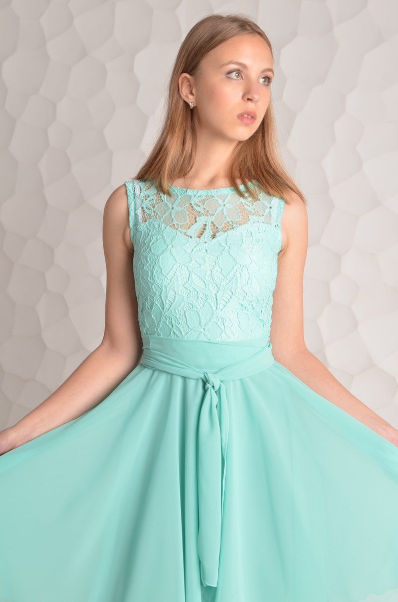 Short mint lace dress Short bridesmaid dress Short mint bridesmaid dress Mint chiffon dress Knee length dress Mint bridesmaid Prom dresses