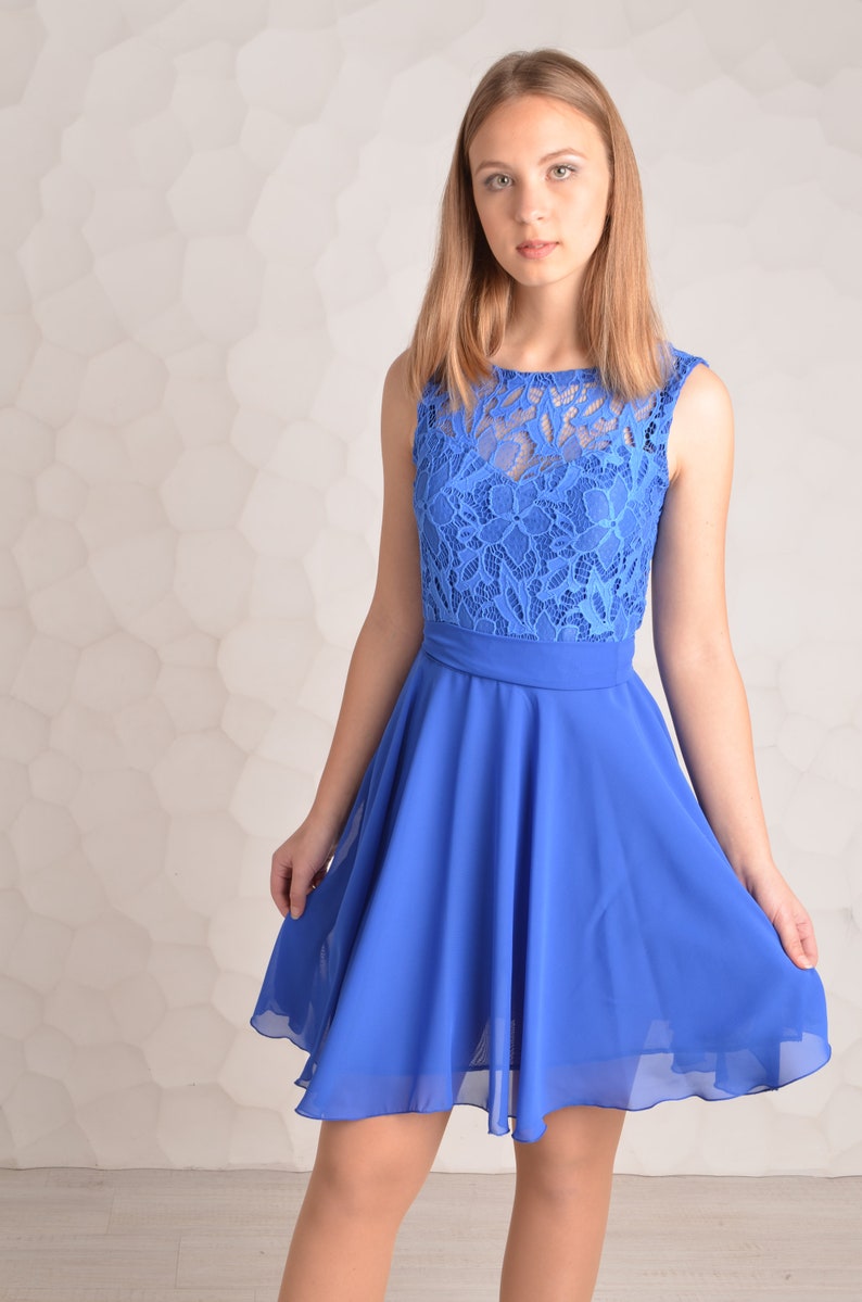 Royal Blue Short Chiffon Dress