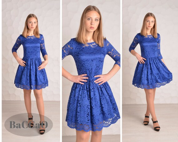 royal blue crochet dress