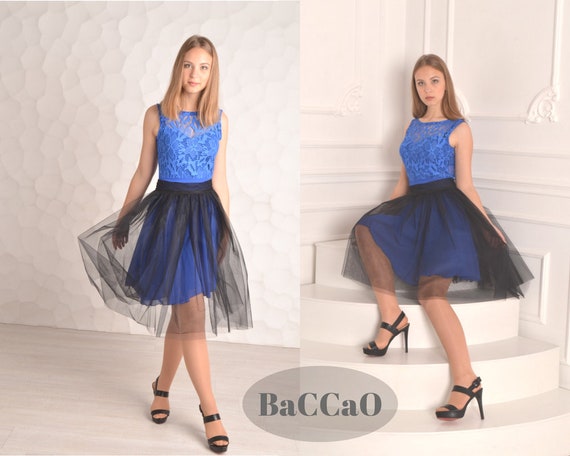 blue lace a line dress