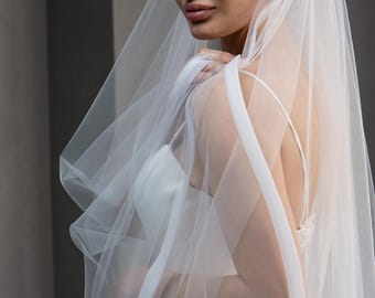 Matte Organza Wedding Veil, Single Layer Pencil Edge, Minimalist Bridal Accessory