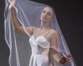 Glitter Wedding Veil with Crinoline Horsehair Trim / 2 Tier blusher/ Ivory or White