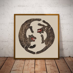 Two Tigers Japanese Art Print Premium Matte Paper Poster Print