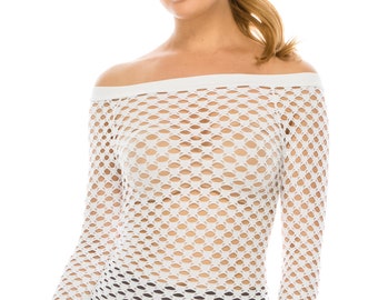 Kurve Stretchy Fishnet Long Sleeve Top, UV Protective Fabric, Rated UPF 50+  (Made with Love in The USA)