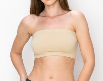 Kurve Women's Bandeau Tube Top - Casual Strapless Crop Bra Ruched