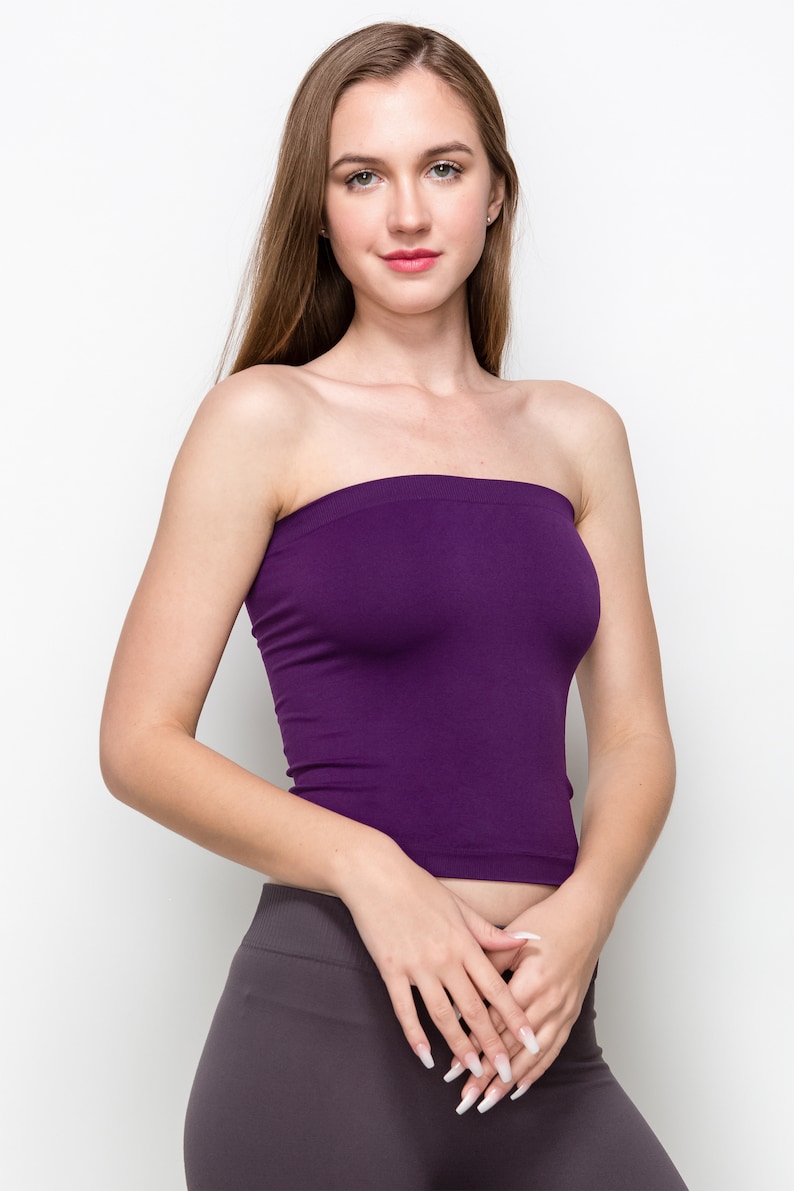 Kurve Medium Length Bandeau Bra Top Made in USA Eggplant