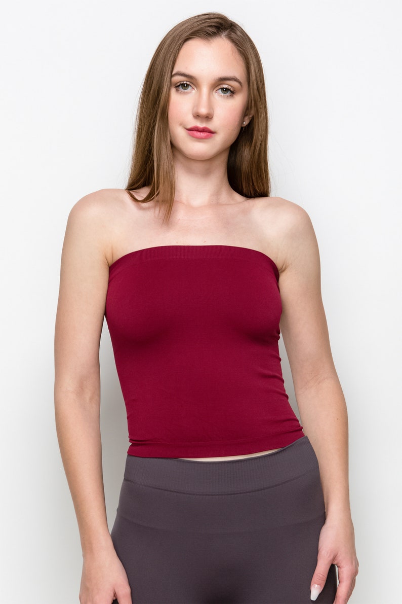 Kurve Medium Length Bandeau Bra Top Made in USA Burgundy