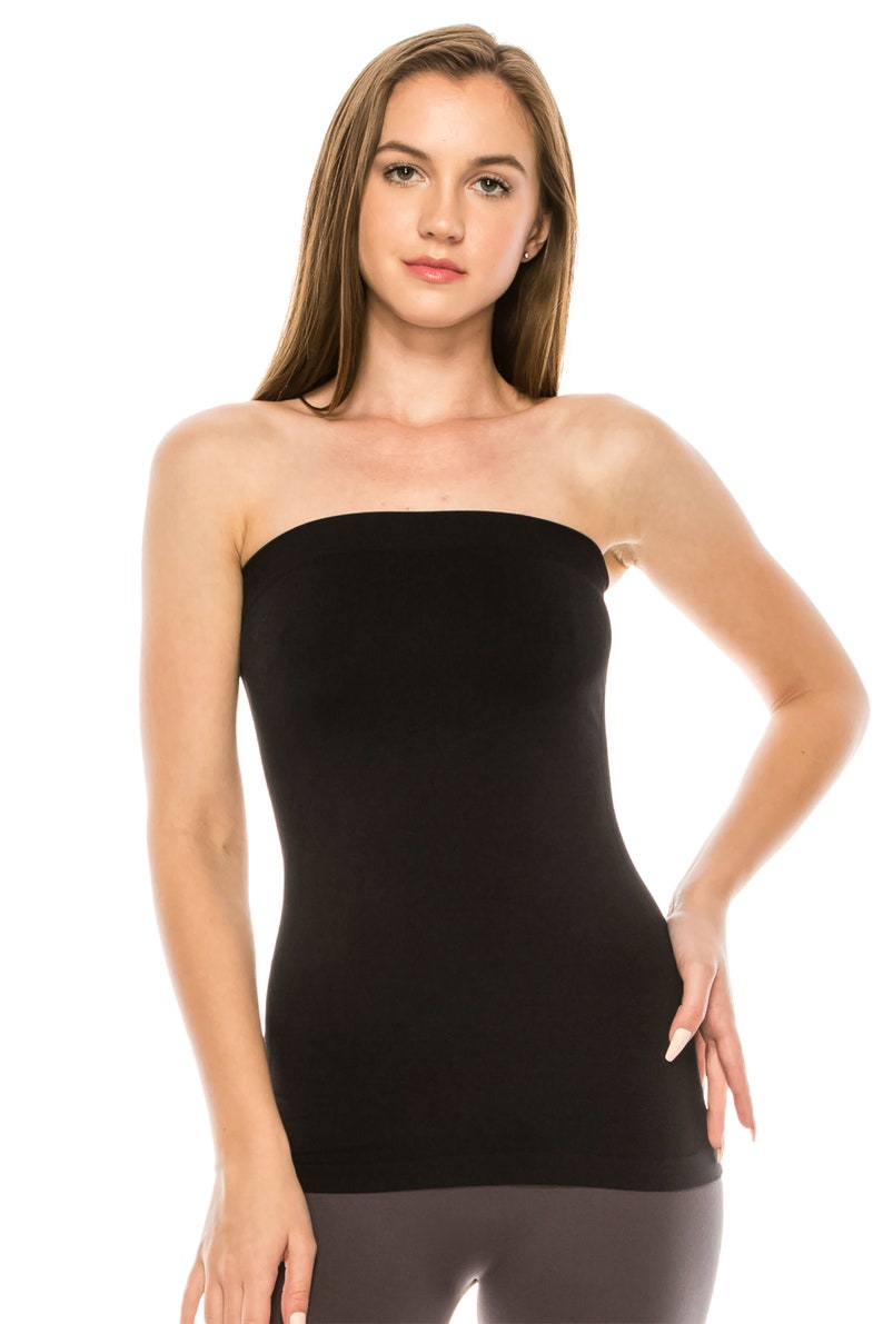 Kurve Haut tube bandeau long extensible sans couture pour femme Fabriqué aux États-Unis Noir