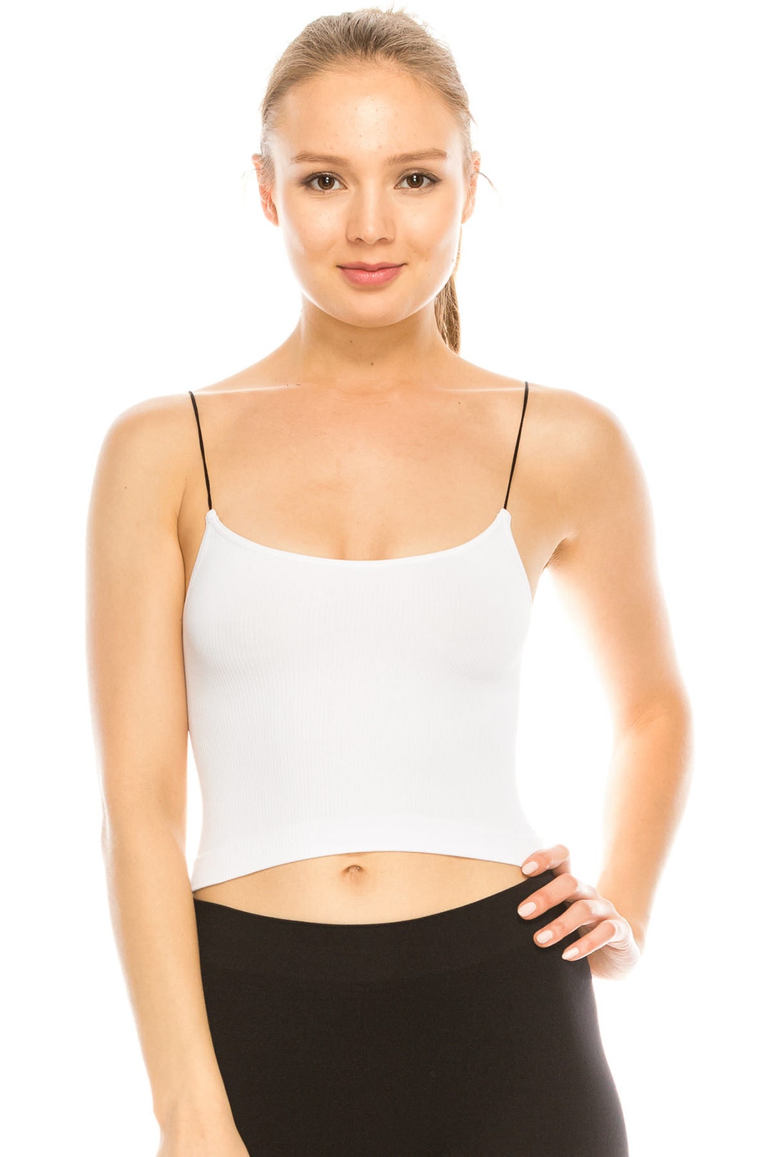 Kurve Women's Basic Strap Camisole - Seamless Y-Back Spaghetti Stretch Cami  Tank Top UV Protective Fabric Rated (Made in USA) at  Women's  Clothing store