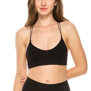 Kurve Double Skinny Strap Y-Back Crop Bra Cami, UV Protective Fabric UPF 50+ (Made with Love in The USA)