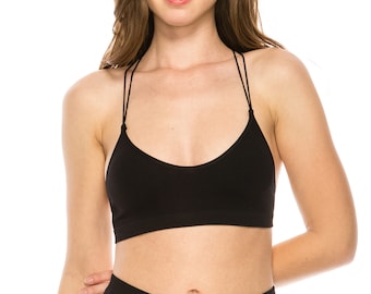 Kurve Double Skinny Strap Y-Back Crop Bra Cami, UV Protective Fabric UPF 50+ (Made with Love in The USA)