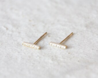 9ct gold pavé set diamond bar studs