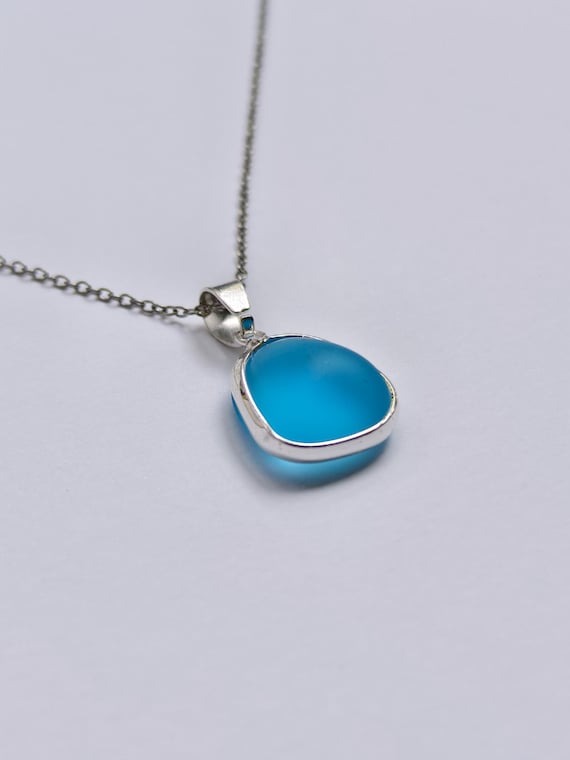 Handmade Sea Glass Pendant Necklace: Silver Plated Marine Jewelry