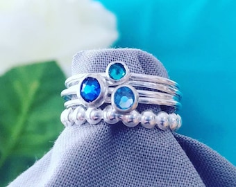 Blue Skies Ahead * Blue Crystals * Stacking Rings * 925 Sterling Silver * Handmade *Stacking Ring Set * Dainty